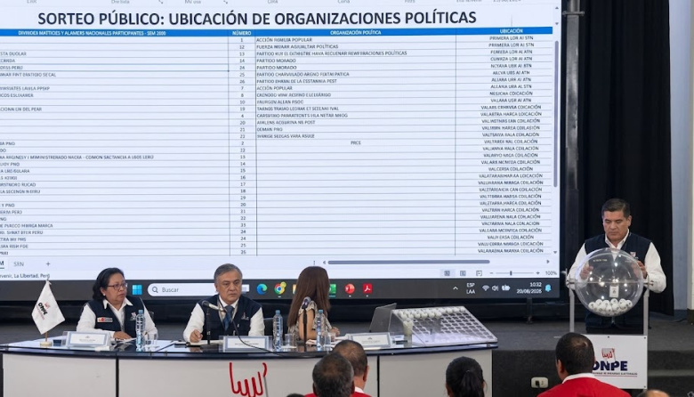 ONPE sortea ubicación de partidos en cédula para Elecciones Regionales y Municipales 2026