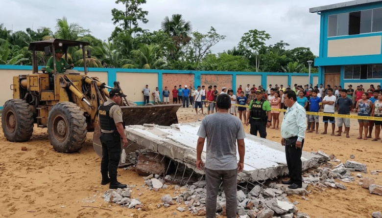 Iquitos: pared de colegio colapsa sobre dos estudiantes y uno permanece grave